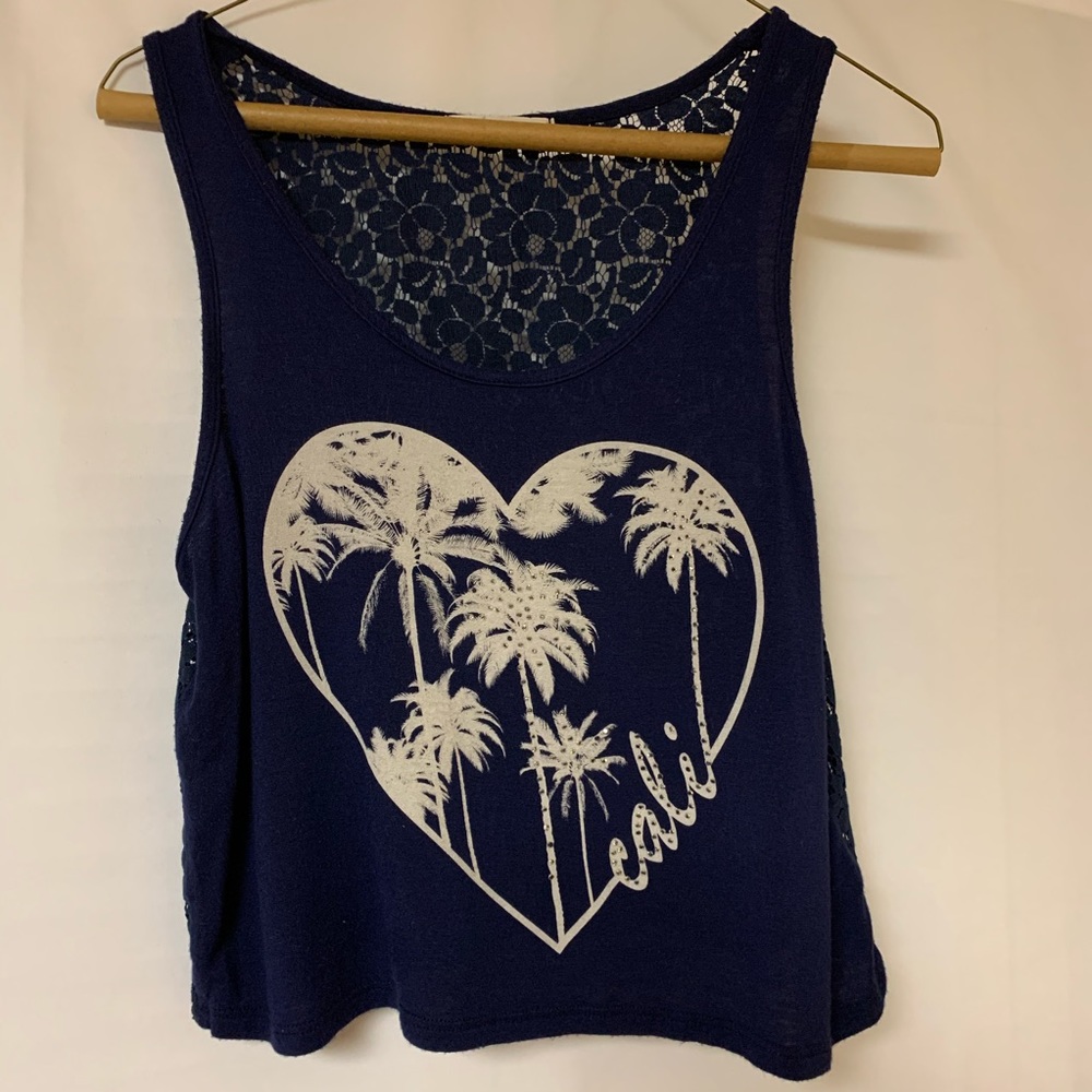 Papaya Crop Tank Top Cali Palm Tree Lace Back - Picture 2 of 4